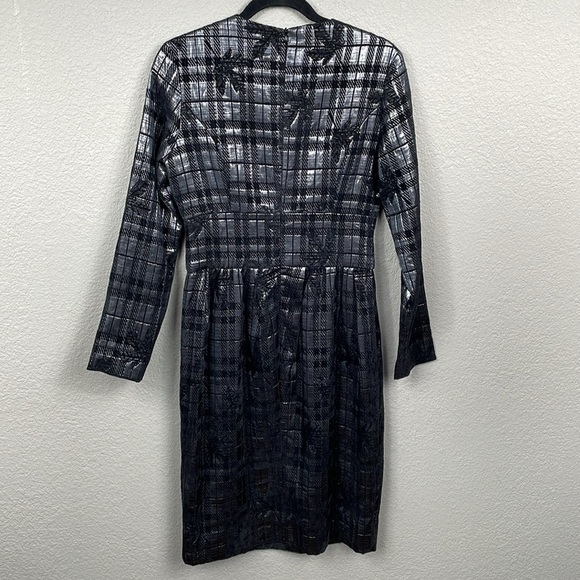 NWT Sabrina Lachapelle Textured Plaid Brocade Metallic Long Sleeve Dress Sz 36 - Picture 4 of 11